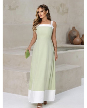 Vestido Longo em Crepe Alfaiataria Bicolor E | Moda Evangelica